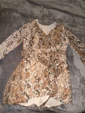 Guess Brown and Cream Snake-Print Wrap Dress